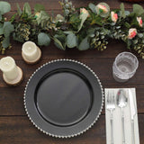 10 Pack | 10inch Black / Silver Beaded Rim Disposable Dinner Plates, Round Plastic Party Plates