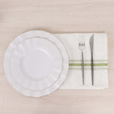 10 Pack White Spun Polyester Cloth Napkins with Sage Green Reverse Stripes