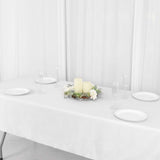 54"x96" White Polyester Linen Rectangle Tablecloth