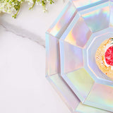 7.5inch Iridescent Geometric Dessert Salad Paper Plates, Disposable Plates with Decagon Rim