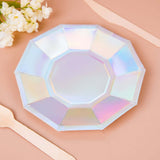 7.5inch Iridescent Geometric Dessert Salad Paper Plates, Disposable Plates with Decagon Rim