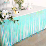 30inch x 9FT Metallic Foil Fringe Table Skirt, Self Adhesive Party Table Skirt - Iridescent Blue