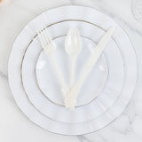 72 Pack Ivory Plastic Silverware Set in Baroque Style, Heavy Duty Disposable Forks