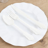 72 Pack Ivory Plastic Silverware Set in Baroque Style, Heavy Duty Disposable Forks