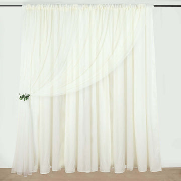 Ivory Chiffon Polyester Event Curtain Drapes, Dual Layer Divider Backdrop Curtain Panels with Rod Pockets - 10ftx10ft