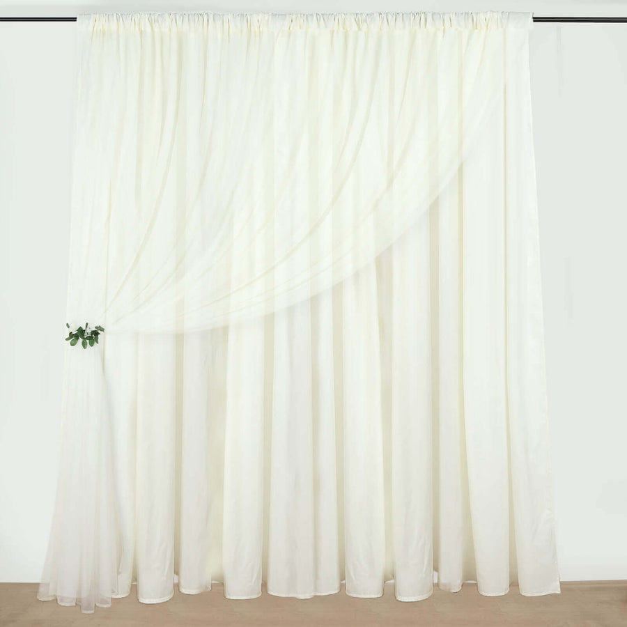 10ft Ivory Dual Layered Sheer Chiffon Polyester Backdrop Curtain With Rod Pockets
