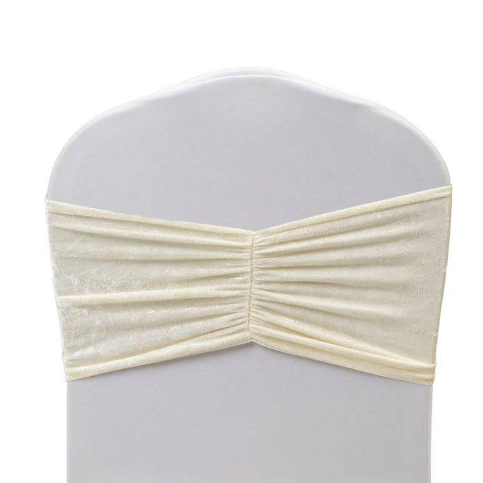 5 Pack Premium Crushed Velvet Chair Sashes Ivory Wide Ruffle Style