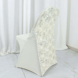 Ivory Satin Rosette Spandex Stretch Fitted Folding Chair Cover