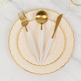 10 Pack 10" Ivory Gold Flair Rim Disposable Dinner Plates, Round Plastic Party Plates