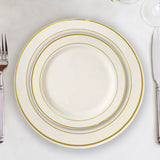 10 Pack | 6inch Très Chic Gold Rim Ivory Disposable Salad Plates, Plastic Dessert Appetizer Plates