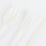 72 Pack Ivory Plastic Silverware Set in Baroque Style, Heavy Duty Disposable Forks