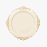 10 Pack | 10inch Ivory Gold Leaf Embossed Baroque Plastic Dinner Plates