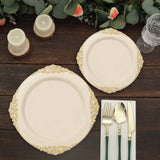 10 Pack | 10inch Ivory Gold Leaf Embossed Baroque Plastic Dinner Plates