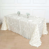 90x156inch Ivory 3D Leaf Petal Taffeta Fabric Rectangle Tablecloth
