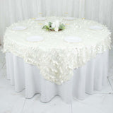 54" Ivory 3D Leaf Petal Taffeta Fabric Square Table Overlay