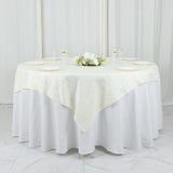 72x72Inch Ivory Accordion Crinkle Taffeta Table Overlay, Square Tablecloth Topper