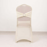 Ivory Spandex Banquet Chair Cover with Silver Rhinestone Buckled Sash Band, Stretched Fitted Slip On