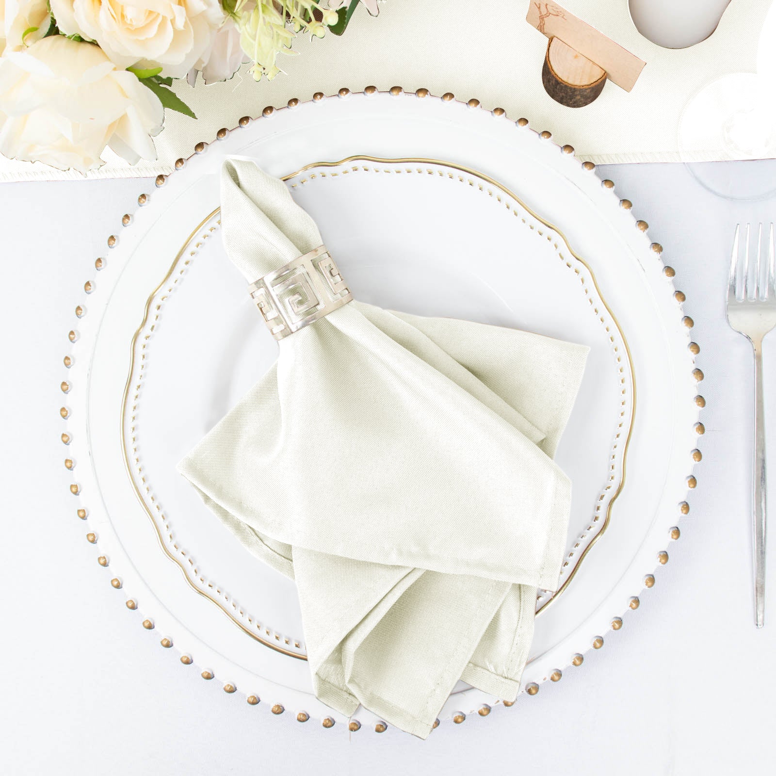 Lann's Linens 1 Dozen 20 Cloth Dinner Table Napkins for Weddings -  Polyester Fabric Ivory