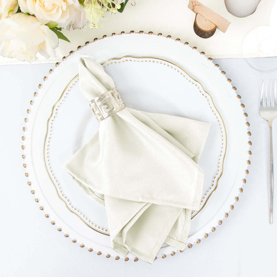 Ivory Napkins with Hemmed Edges, Reusable Polyester Dinner Linen Napkins - 17"x17"