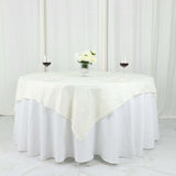 72x72Inch Ivory Accordion Crinkle Taffeta Table Overlay, Square Tablecloth Topper