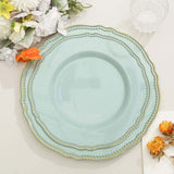 10 Pack | 9inch Jade / Gold Scalloped Rim Plastic Dinner Plates