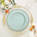 10 Pack | 10inch Jade / Gold Scalloped Rim Disposable Dinner Plates