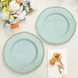 10 Pack | 9inch Jade / Gold Scalloped Rim Plastic Dinner Plates