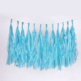 12 Pack | Pre-Tied Turquoise Tissue Paper Tassel Garland With String, Hanging Fringe Party Streamer Backdrop Decor