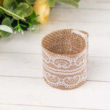 Rustic Boho Chic Burlap and Lace Napkin Rings, Farmhouse Style Jute Serviette Buckles Holder