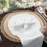 15inch Round Natural Rustic Burlap Jute Placemats Fringed Edges, Farmhouse Placemats with Trim