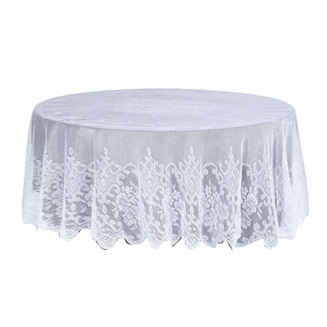 Lace 108" Round Tablecloth White - Premium Design for Formal Table Settings