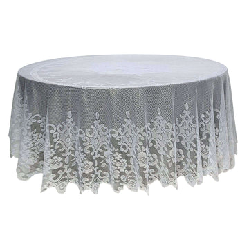 Lace 120" Round Tablecloth Ivory - Seamless Premium Design for Upscale Celebrations