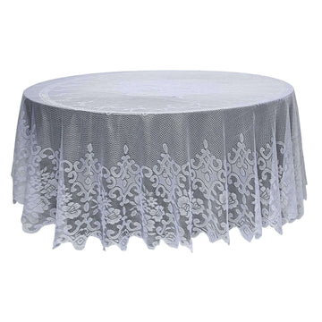 Lace 120" Round Tablecloth White - Seamless Premium Design for Upscale Celebrations