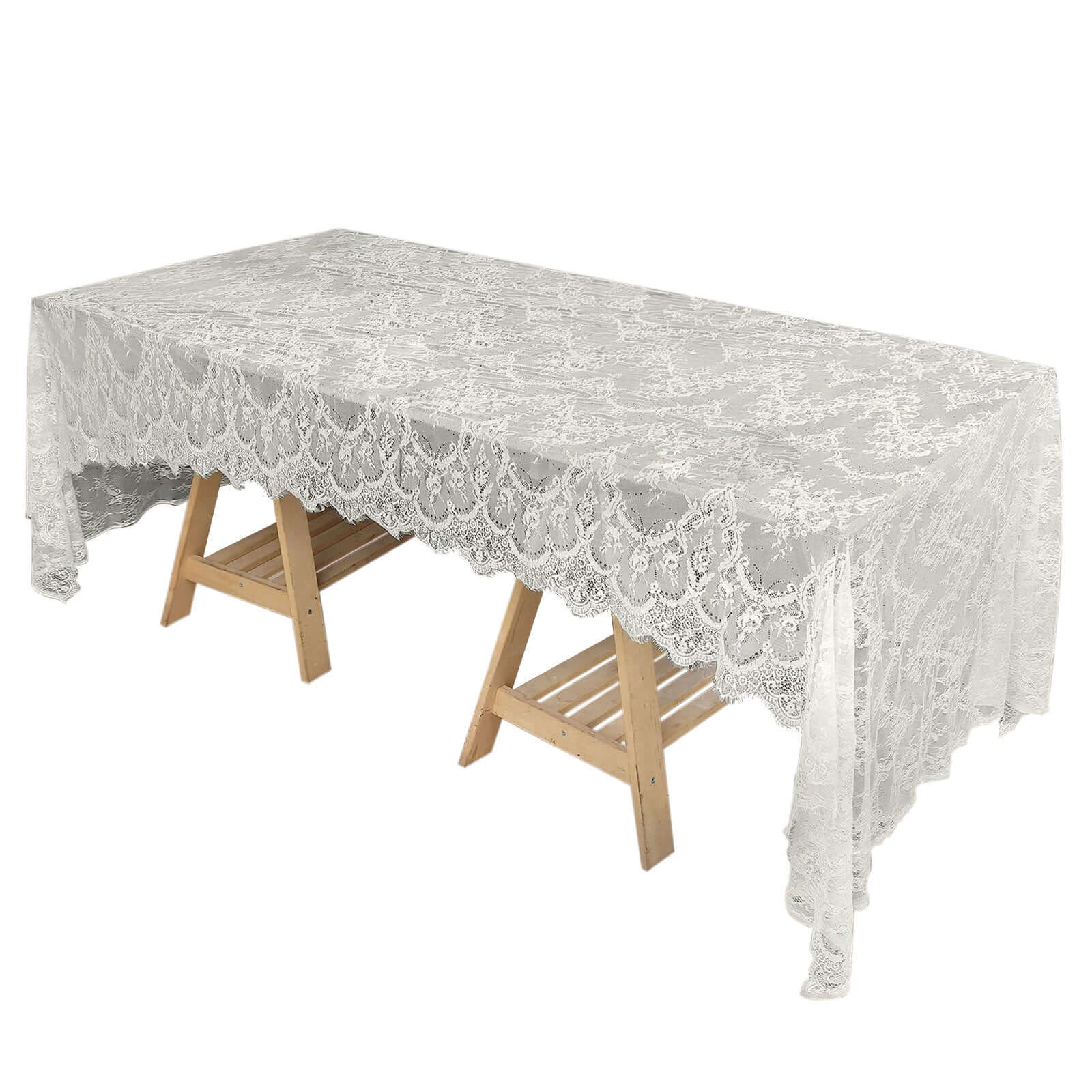 Lace 60"x120" Rectangle Tablecloth Ivory - Vintage Lace Design with Scalloped Frill Edges