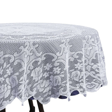 Lace 70" Round Tablecloth White - Premium Design for Intimate Table Settings