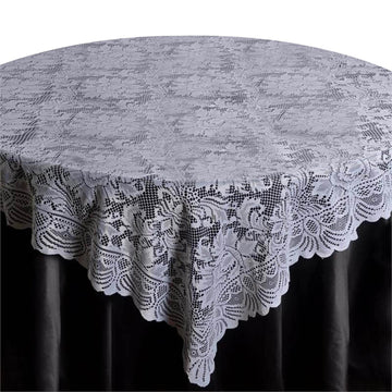 Lace 72"x72" Table Overlay Square Tablecloth White - Victorian Design Table Topper