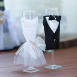 Set of 2 | 9Inch Black Bride Groom Koozie Clear Champagne Glasses, Wedding Toast Flutes