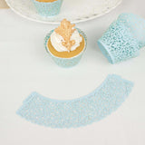 25 Pack | Blue Lace Laser Cut Paper Cupcake Wrappers, Muffin Baking Cup Trays