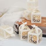 25Pcs Ivory Butterfly Top Laser Cut Lace Print Favor Gift Candy Boxes