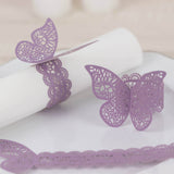 12 Pack Lavender 3D Butterfly Shimmery Paper Napkin Holders, Laser Cut Disposable Napkin Rings Bands