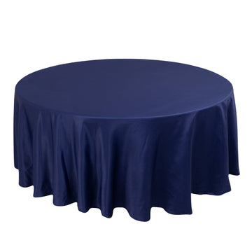 Lamour Satin 108" Round Tablecloth Navy Blue - Durable & Silk-Like Table Cover