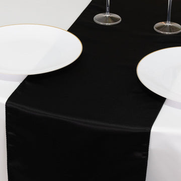 Lamour Satin 12"x108" Table Runner Black - Smooth & Lustrous Finish