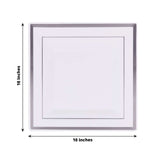 10 Pack - 10inch Silver Trim White Square Plastic Disposable Dinner Plates