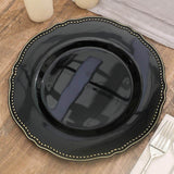 10 Pack | 10inch Black / Gold Scalloped Rim Disposable Dinner Plates