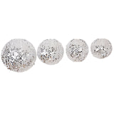 Set of 4 Glitter Silver Payette Sequin Hanging Lanterns, Large Decorative Round Foldable Fabric