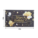 6ftx3ft Black / Gold Happy Birthday Polyester Background Banner