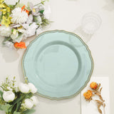 10 Pack | 10inch Jade / Gold Scalloped Rim Disposable Dinner Plates