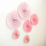 Set of 6 | Pink Paper Fan Decorations | Paper Pinwheels Wall Hanging Decorations Party Backdrop Kit | 8" | 12" | 16"