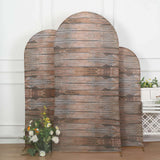 Set of 3 | Brown Rustic Wood Plank Pattern Spandex Fitted Chiara Backdrop Stand Cover
