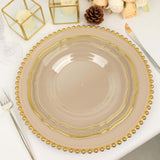 10 Pack | 10inch Clear / Gold Scalloped Rim Disposable Dinner Plates, Large Plastic Party Plates